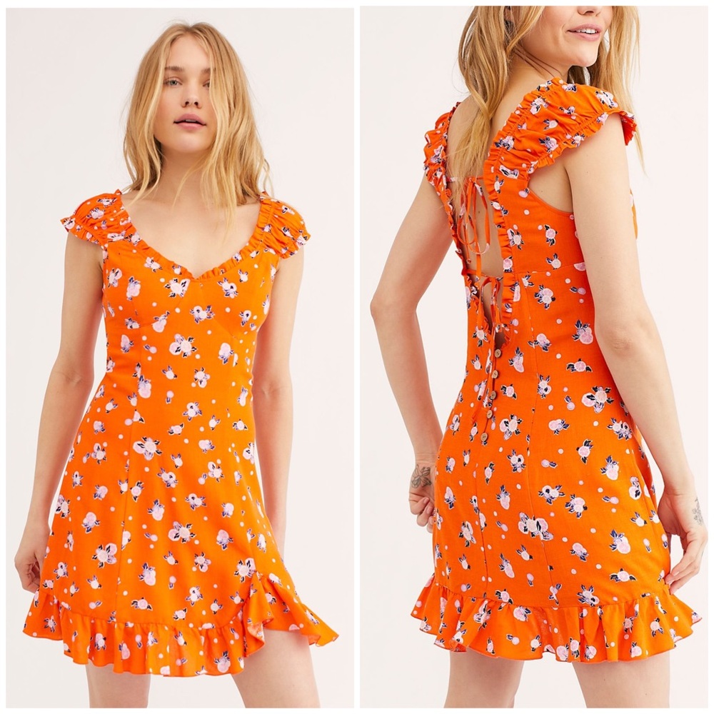 FREE PEOPLE Like A Lady Orange 🍊 Print Mini M & L